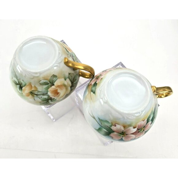 Hand-Painted Floral Porcelain Tea Cups With Gold Handles Vintage Set Of 2 jj3703 - Picture 10 of 12